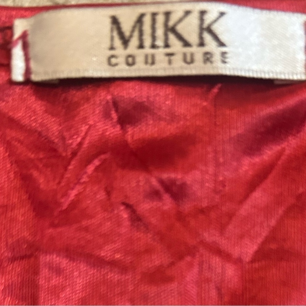90’s Mikk Couture Elegant Satin Red Long Sleeve Wrap Bust Top Sequin - Picture 8 of 8